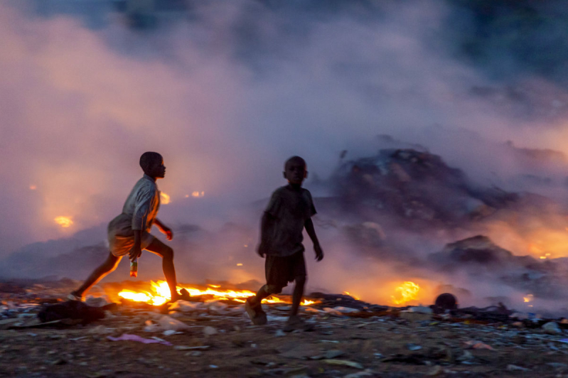 Homeless children at a dumpsite in Africa.