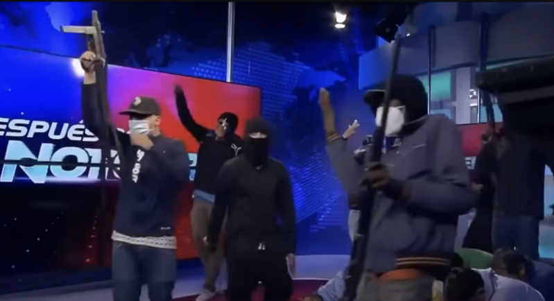 Armed narcos storming TV station in Ecuador