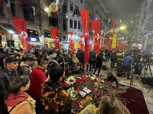 Memorial site after 2022 terrorist attack in Istanbul, Turkey. 