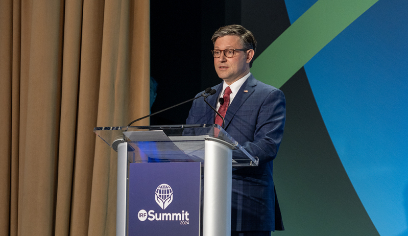 US House Speaker Mike Johnson at the IRF Summit 2024 in Washington, D.C.