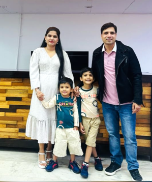 Pastor Keshab Raj Acharya with wife and children. 