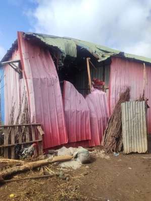 Destroyed home of Christian assaulted on outskirts of Kismayo, Somalia in May 2024. 