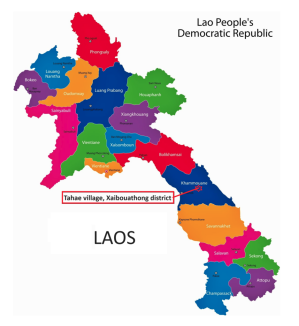 Location of June 22, 2024 arrests of six Christians in Laos. 