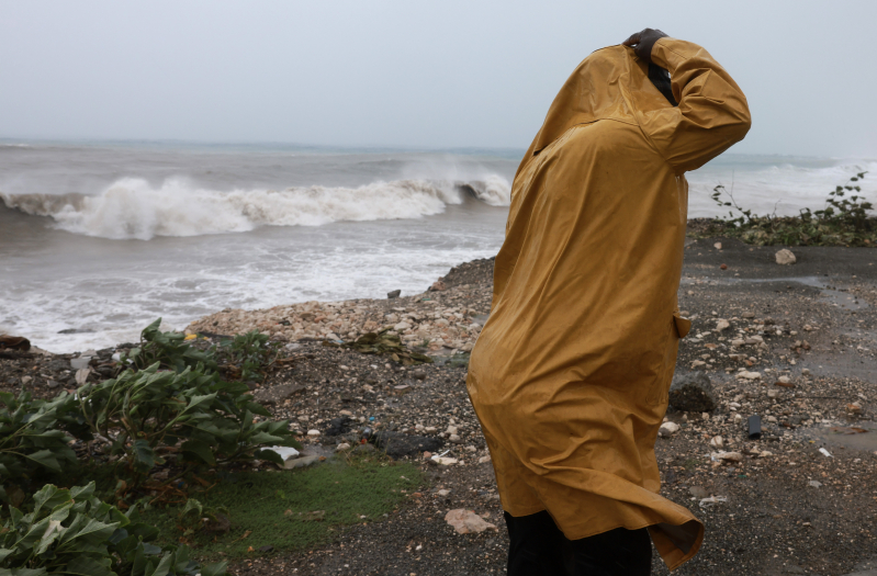 Hurricane Beryl spins offshore on July 03, 2024, in Kingston, Jamaica