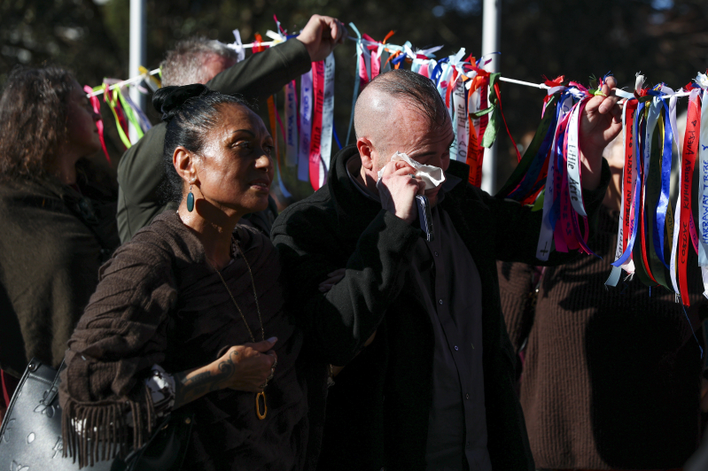 Members of the public arrive as part of a hikoi prior to the release of The Royal Commission of Inquiry into Abuse in Care report at Parliament on July 24, 2024 in Wellington, New Zealand