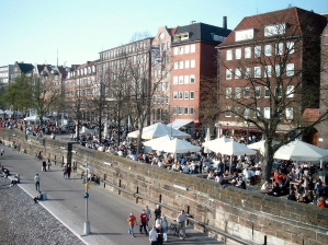 City of Bremen, Germany as seen from Teerhof Bridge.