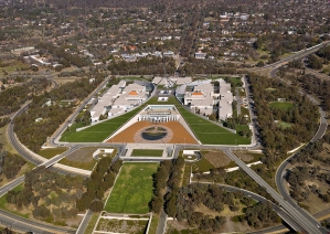 Aerial view of Parliament House in Australia.