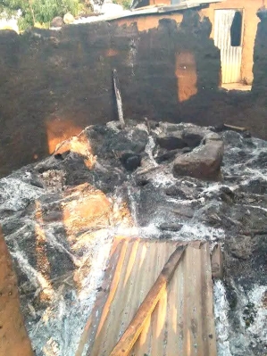 Remains of ECWA building set aflame in Unguwar Rogo village, Kajuru County, Nigeria, on Jan. 1, 2025.