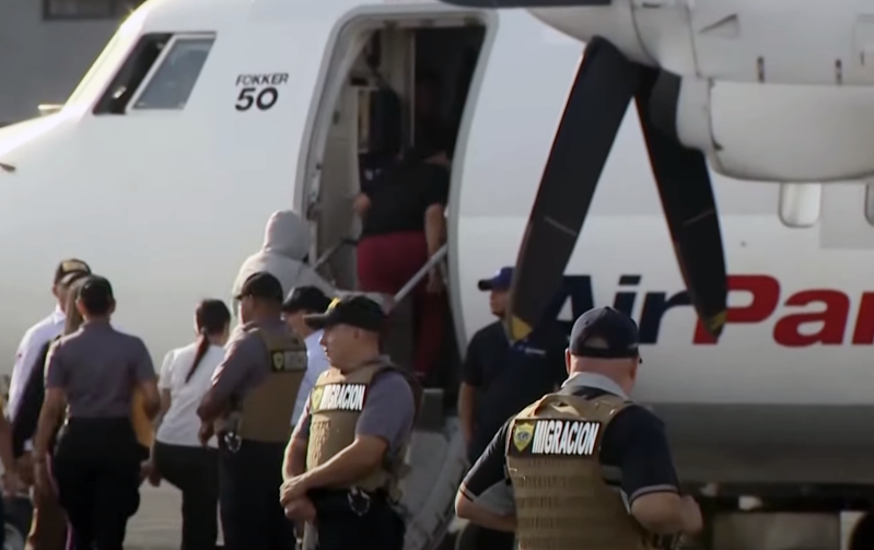 Illegal immigrants are being deported by plane to Panama.