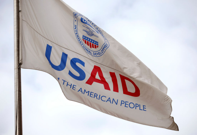 A flag outside of the U.S. Agency for International Development (USAID)