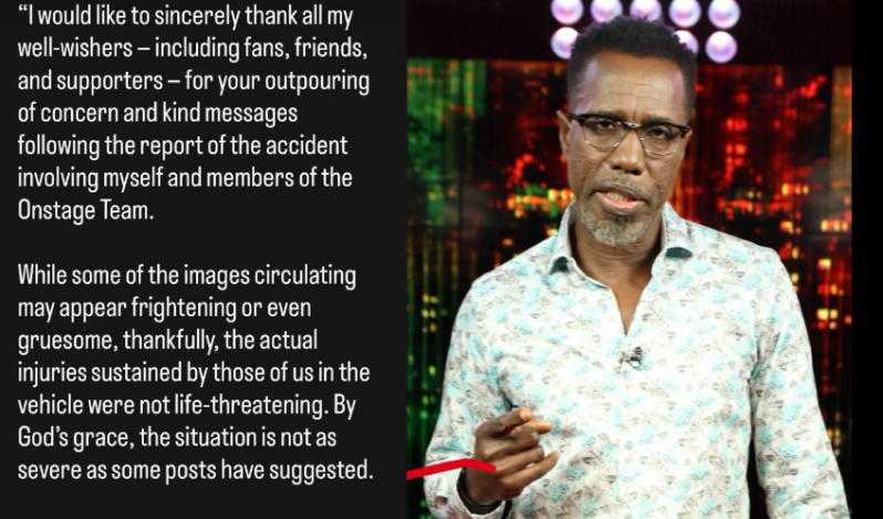 Jamaican TV presenter Winford Williams survives dramatic car crash, praises 'God’s grace' that injuries are not severe
